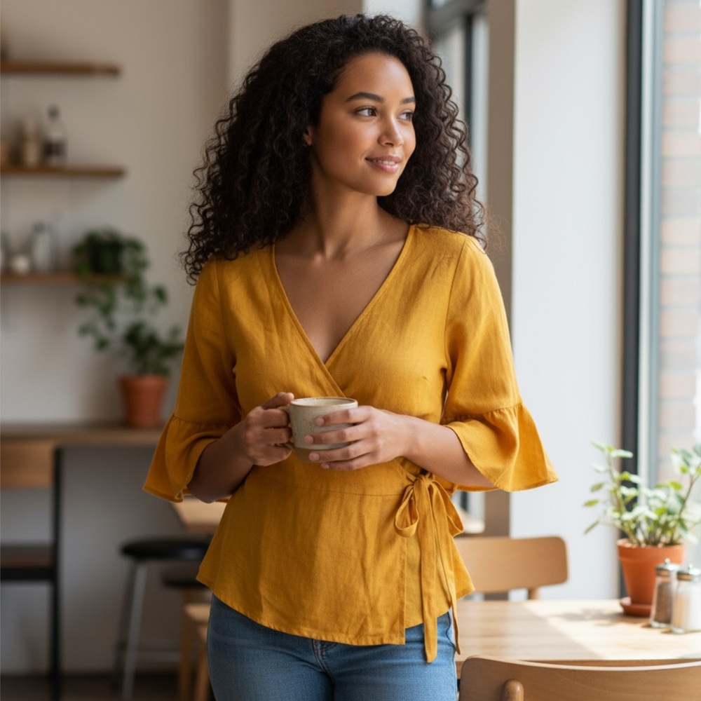 Mustard Yellow Gold Summer Criss-Cross Shirt Top